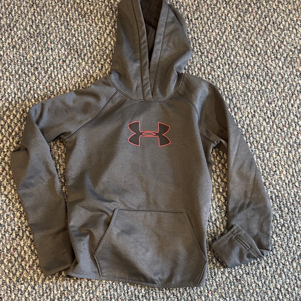 Under Armour Kids Charcoal Hoodie with Red Logo